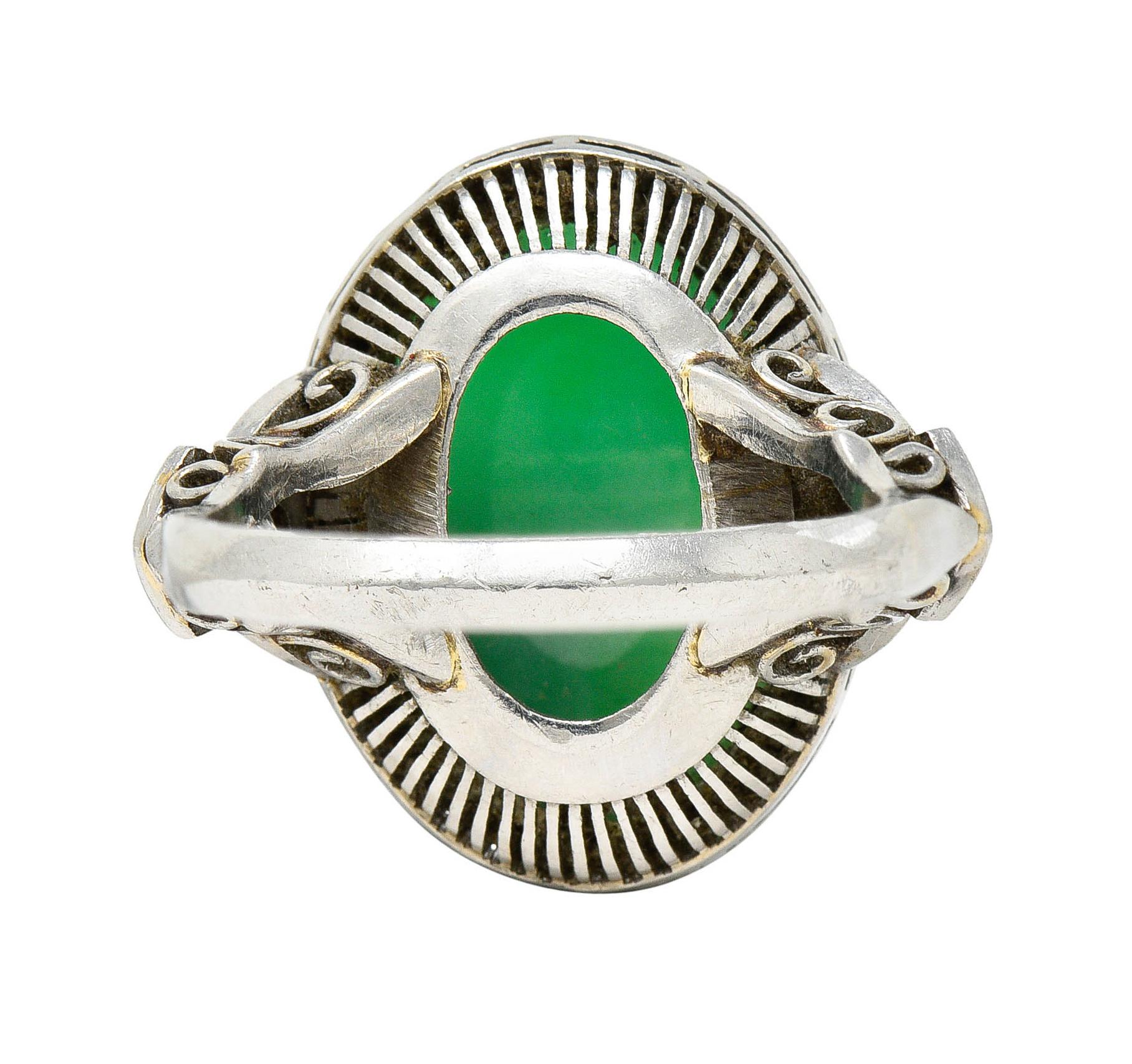 Art Deco Jade Diamond Platinum Cabochon Ring 1