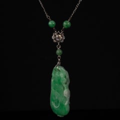 Art Deco Jade & Diamond Platinum Pendant Necklace Certified Untreated
