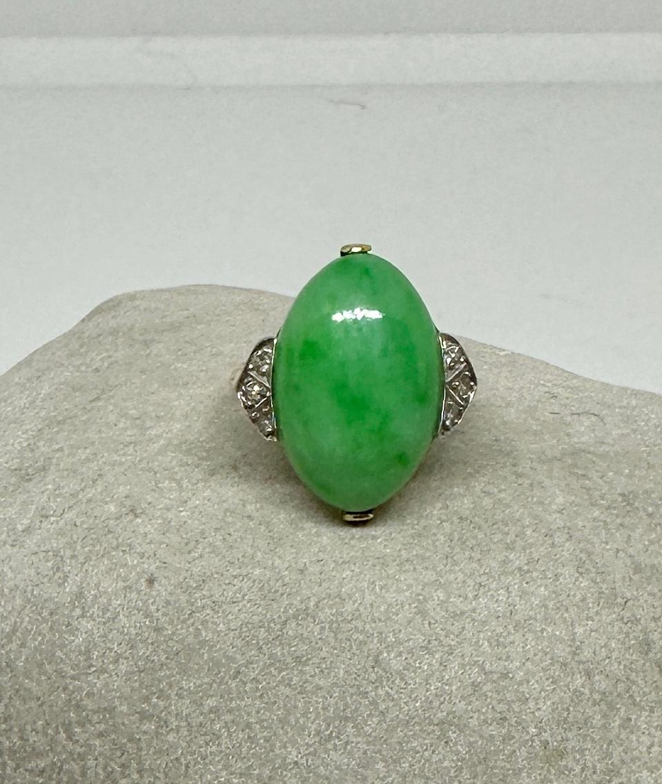 Cabochon Art Deco Jade Diamond Platinum Ring Antique Wedding Engagement Ring For Sale