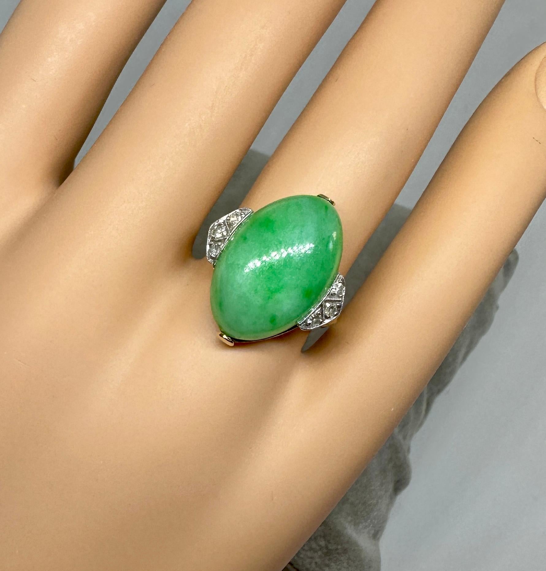 Women's Art Deco Jade Diamond Platinum Ring Antique Wedding Engagement Ring For Sale