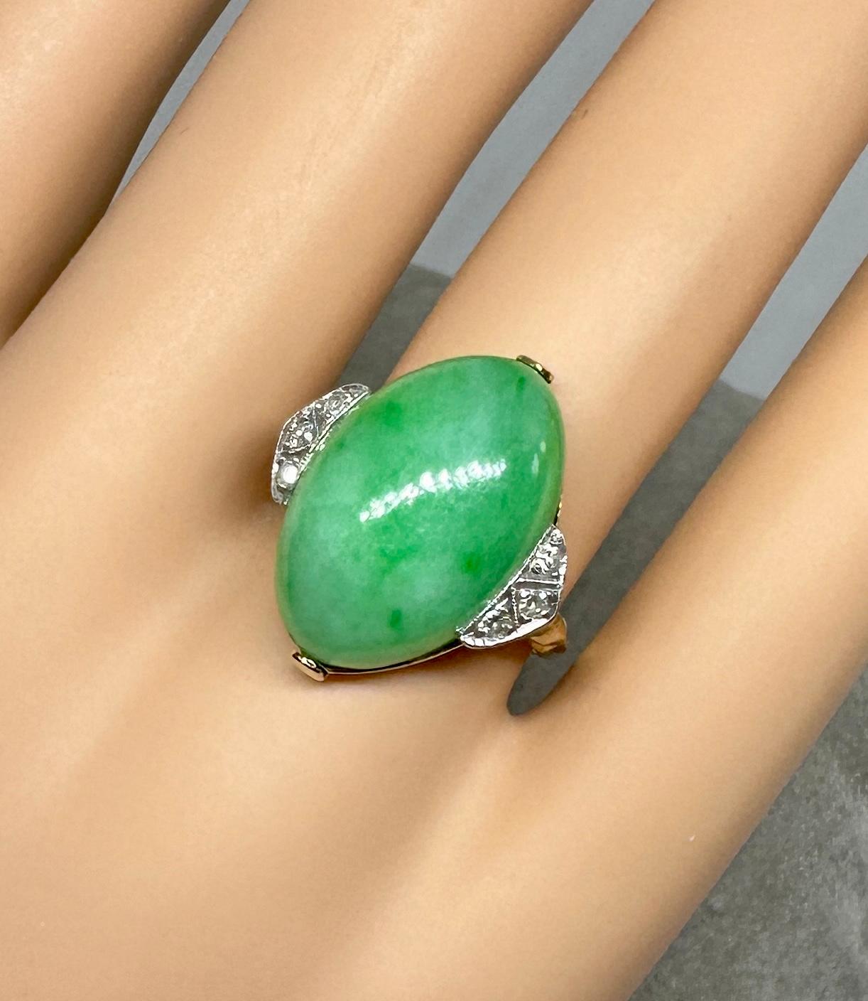 Art Deco Jade Diamond Platinum Ring Antique Wedding Engagement Ring For Sale 1