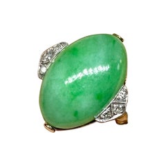 Anello in platino con diamante di giada Art Deco Anello di fidanzamento nuziale antico
