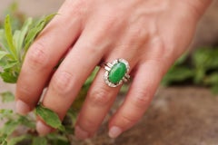 Art Deco Jade diamond ring in 14 karat white gold
