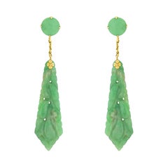 Antique Art Deco Jade Drop Earrings, circa 1920s