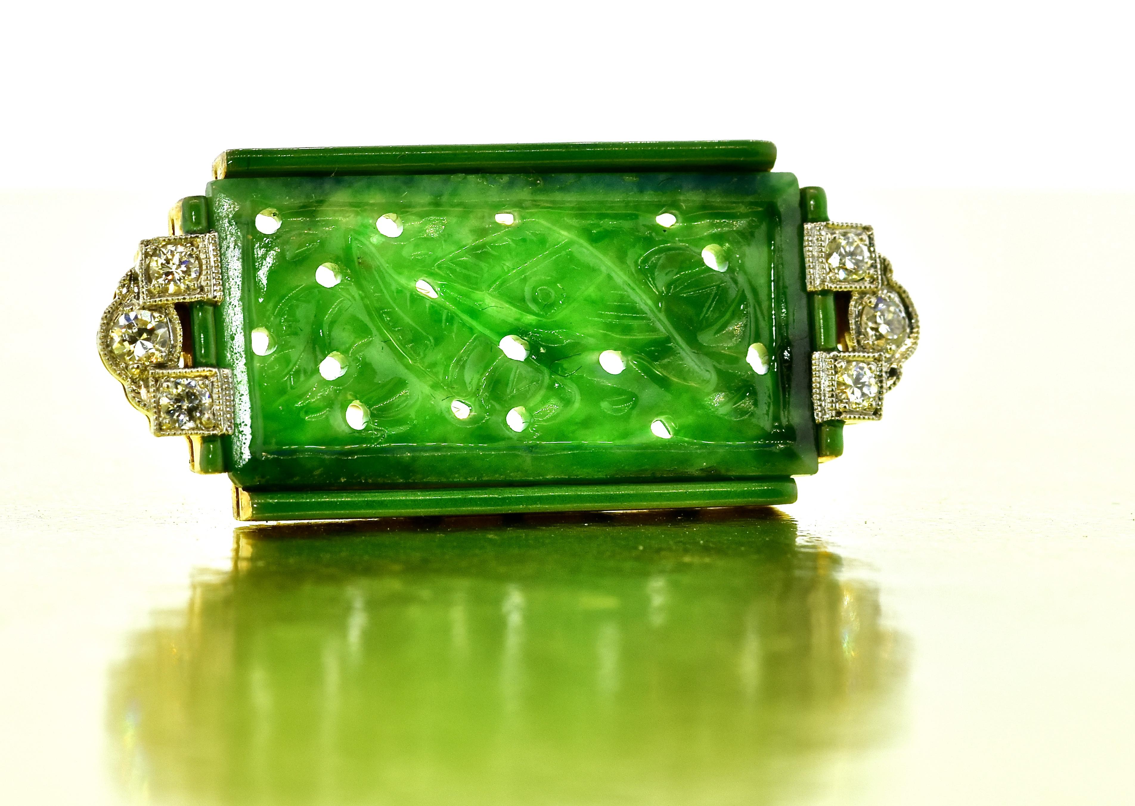 Art Deco Jade, Enamel & Diamond Platinum & Gold Brooch by Bailey, Banks & Biddle 1