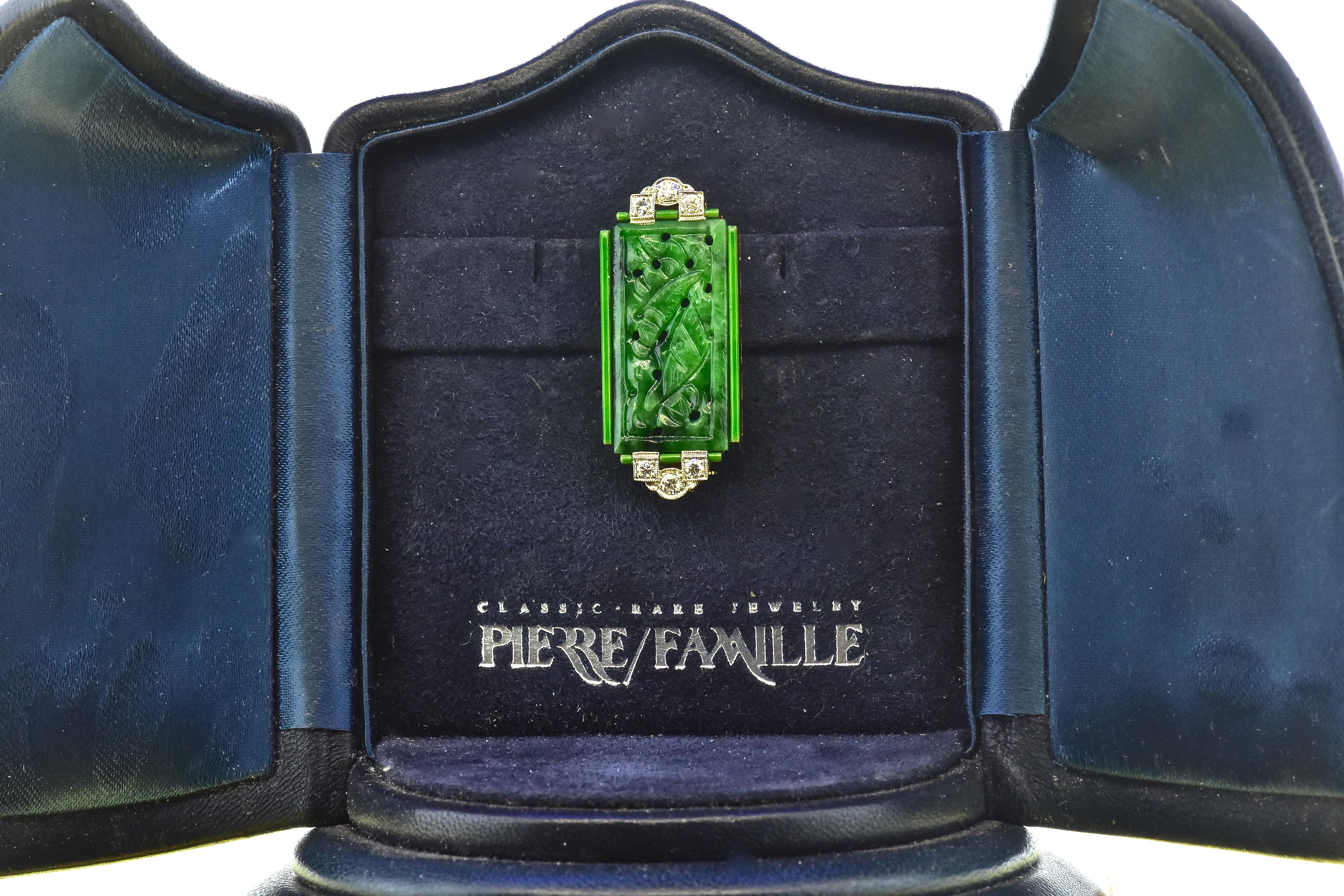 Art Deco Jade, Enamel & Diamond Platinum & Gold Brooch by Bailey, Banks & Biddle 4