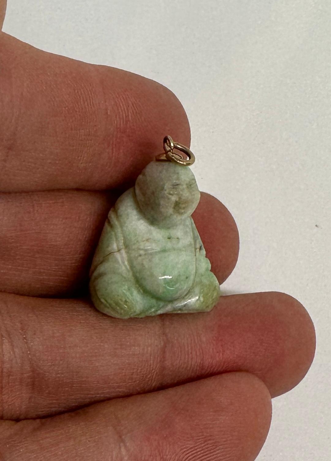 Art Deco Jade Fat Smiling Buddha Belly Pendant 14 Karat Gold Necklace For Sale 9
