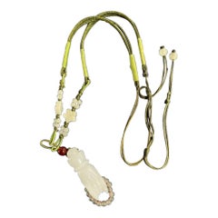 Art Deco Jade Figa Mano Fruta Flor Collar Seda China Cornalina Antiguo