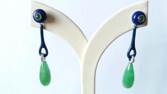 Pendientes de Jade Lapislázuli Oro Diamantes Esmeraldas Esmalte Azul Estilo Art Déco
