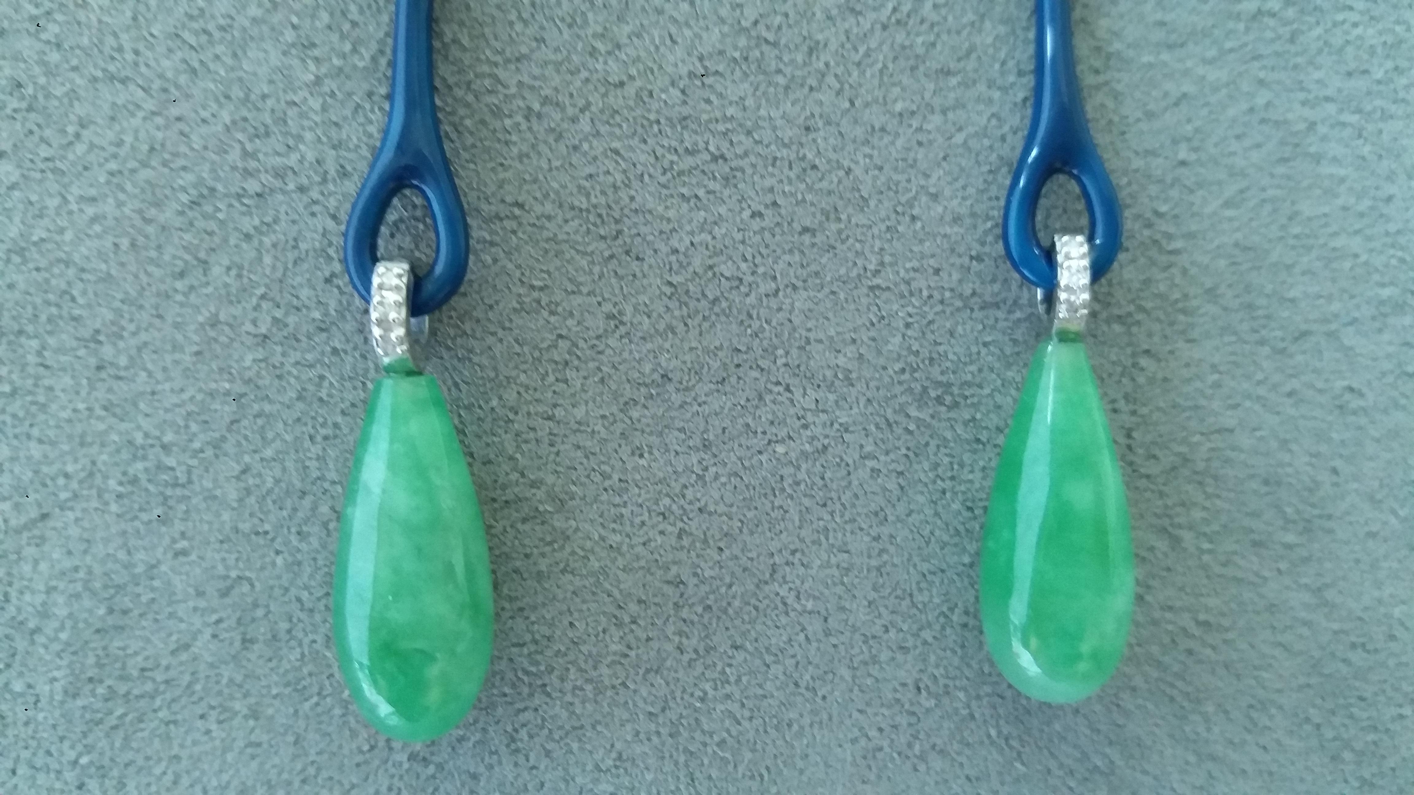 Art Deco Style Jade Lapis Gold Diamonds Emeralds Blue Enamel Drop Earrings For Sale 1