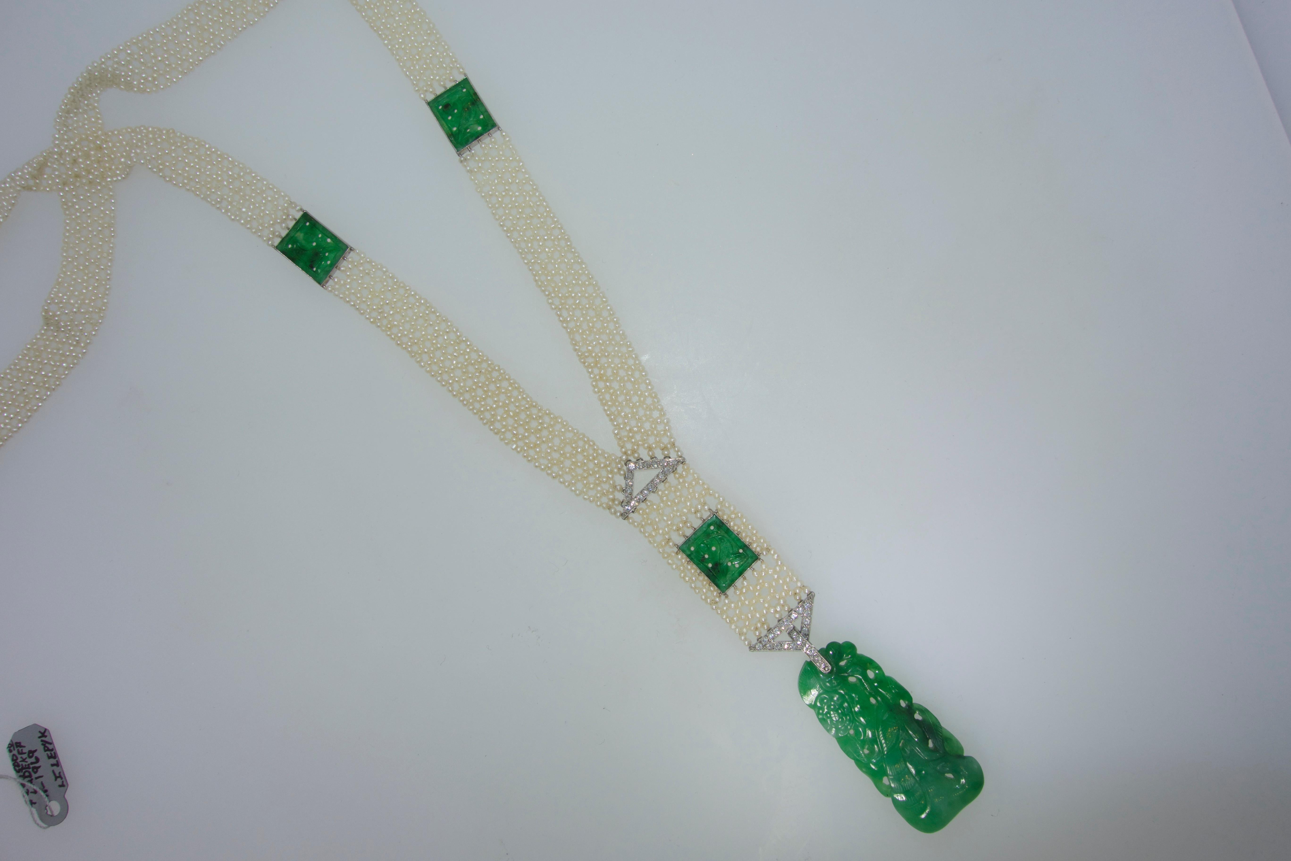 Art Deco Jade, Natural Pearl and Diamond Sautoir (Art déco)