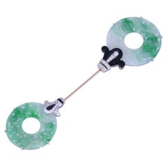 Art Deco Jade Onyx Platinum Diamonds Jabot Brooch Pin Cellini NYC, 1925