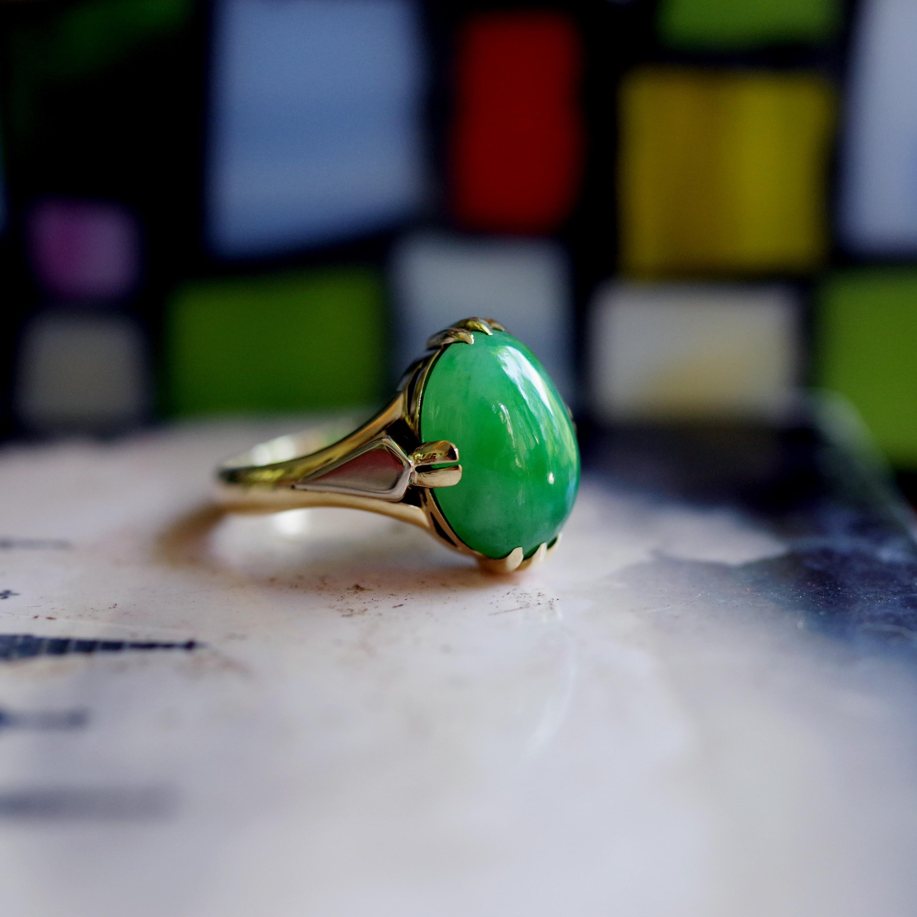 Japanese Art Deco Jade Ring Certified Untreated 3