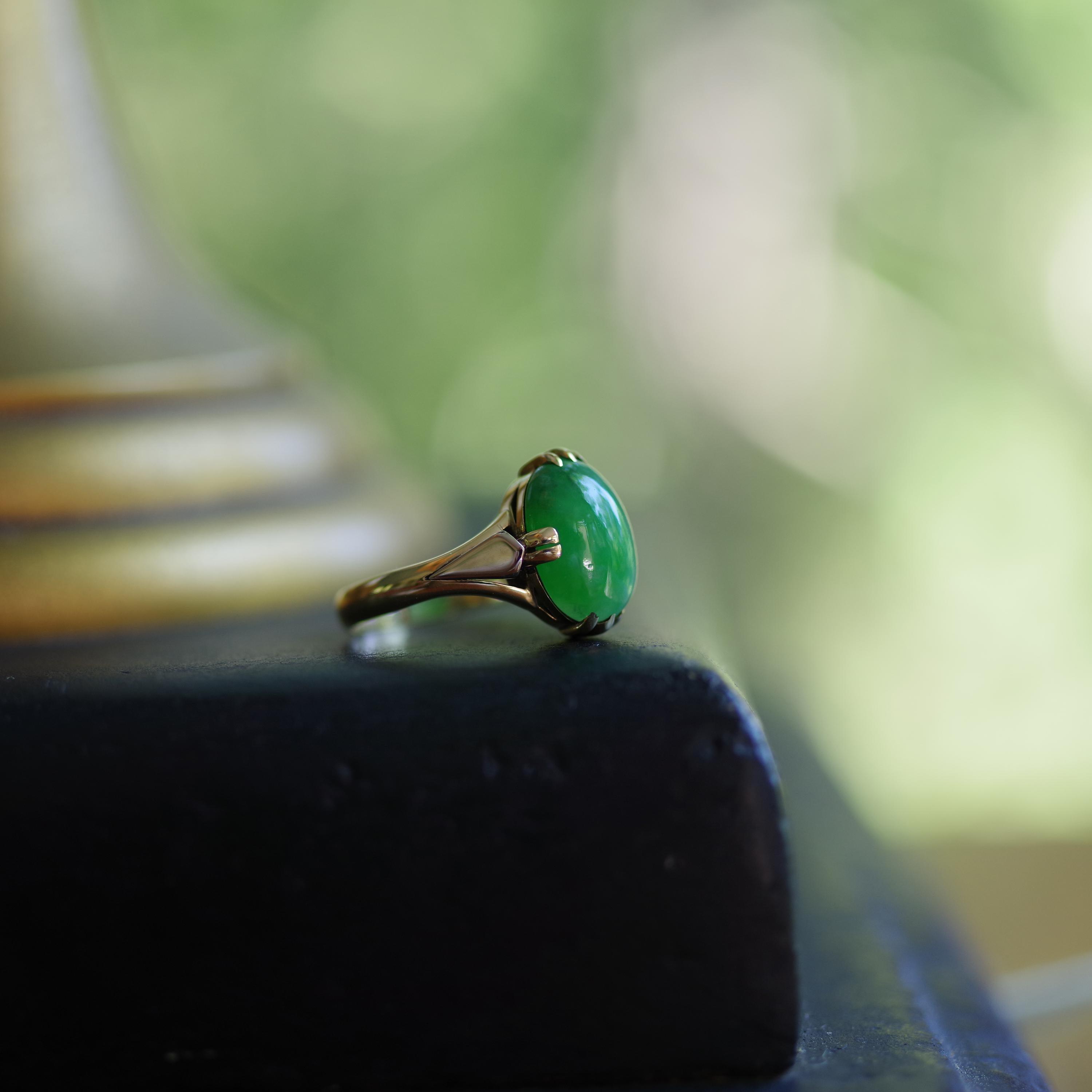 Japanese Art Deco Jade Ring Certified Untreated In Good Condition In Southbury, CT