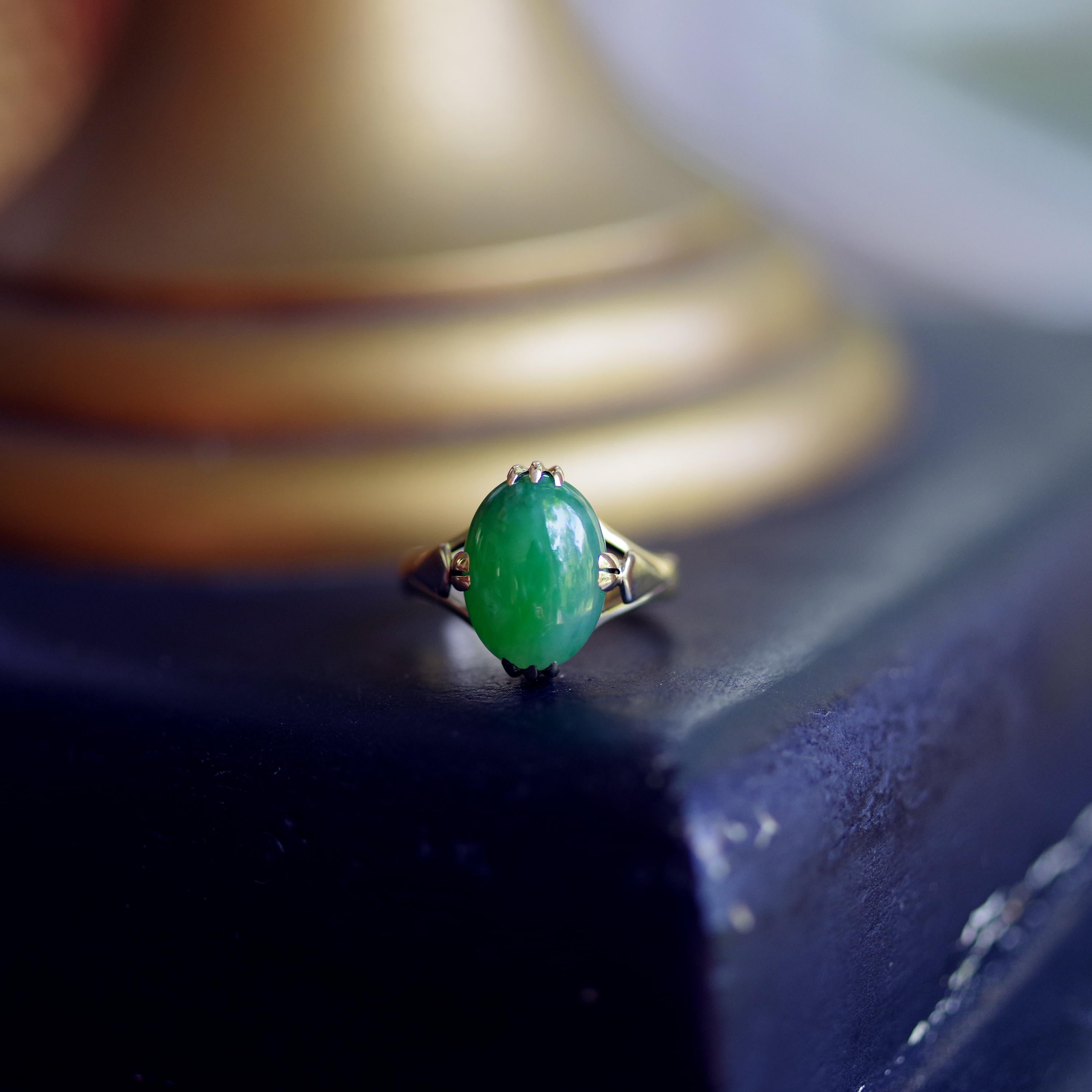 Japanese Art Deco Jade Ring Certified Untreated 1