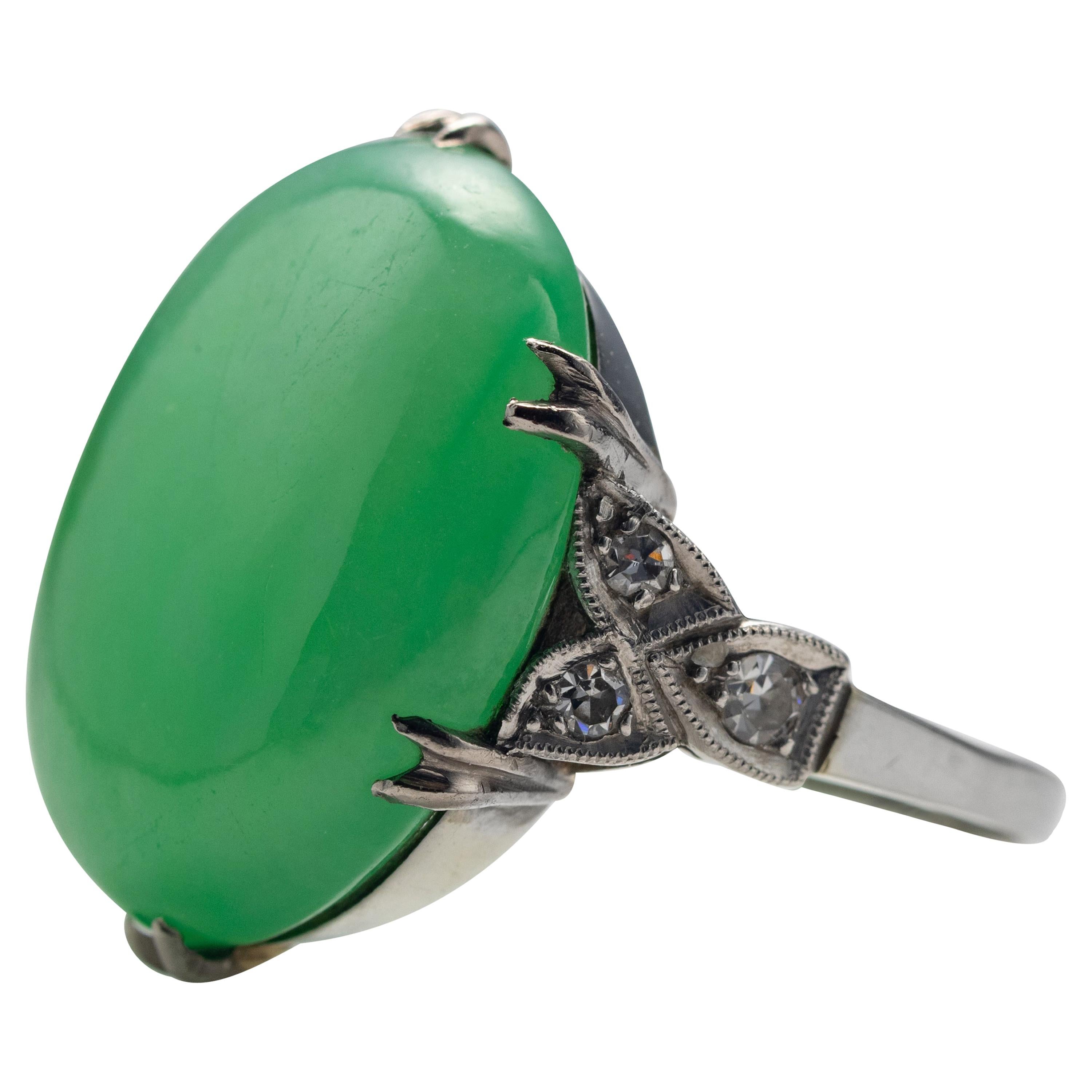 Art Deco Jade Ring Glassy Apple Green Certified Untreated