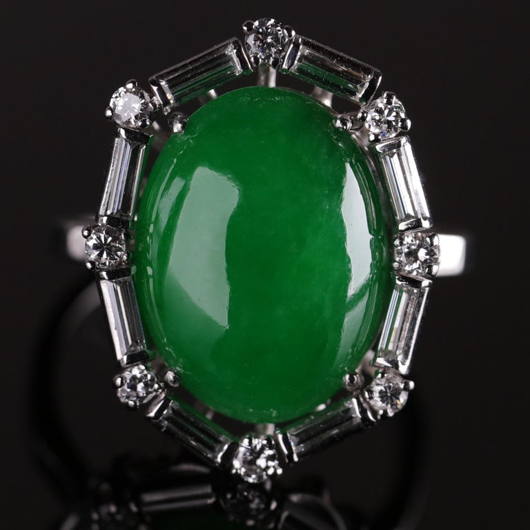 Art Deco Jade Ring in Platinum with Diamonds Certified Untreated For ...