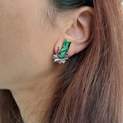 Art Deco Jade, Ruby, Diamond and Platinum Phoenix Earrings, Circa 1920