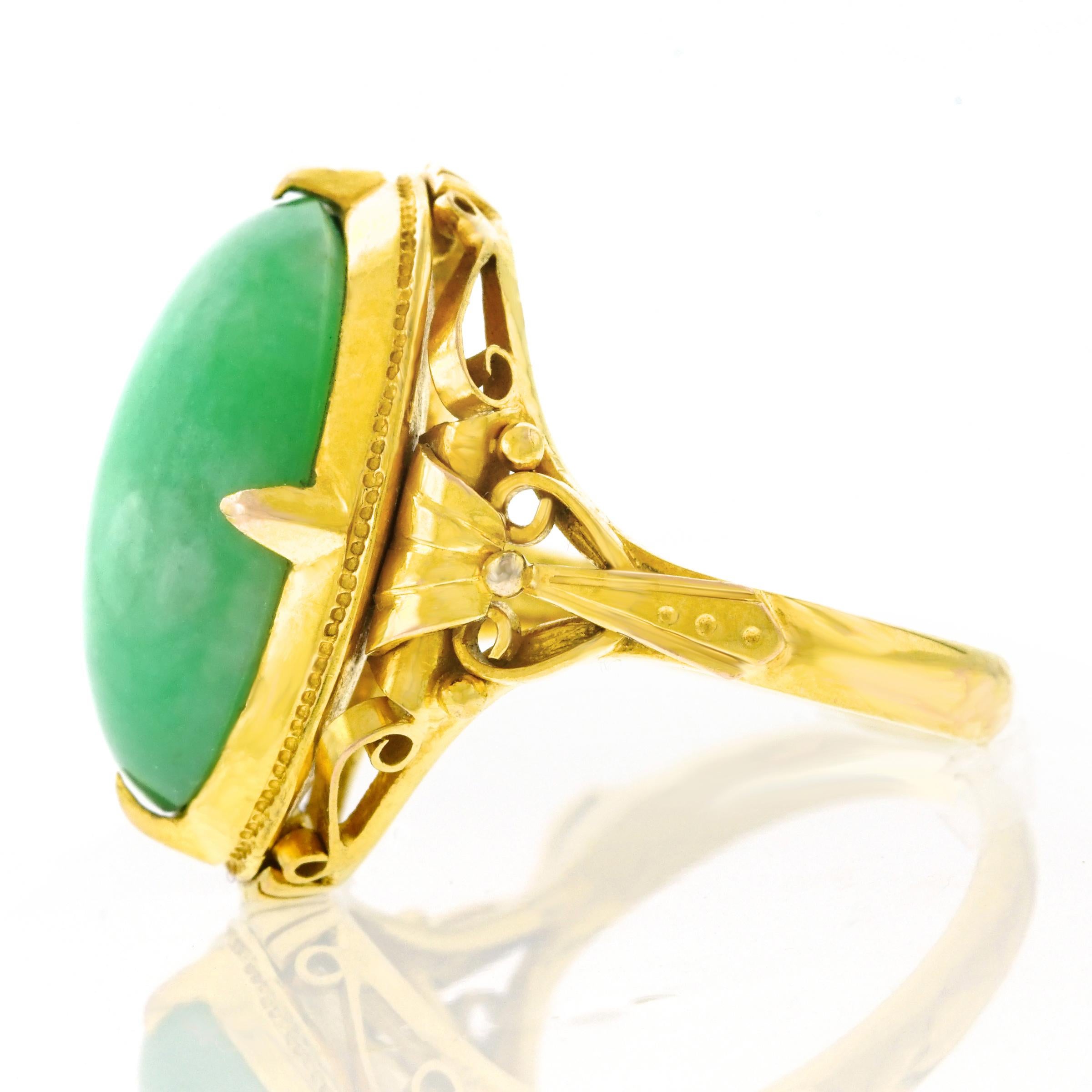 Art Deco Jade Set Gold Ring 1920s 3