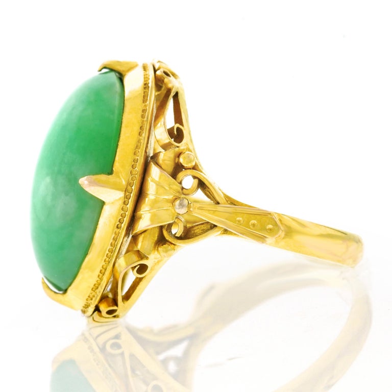 Art Deco Jade Set Gold Ring 1920s at 1stDibs