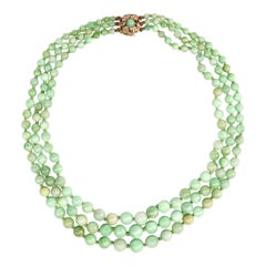 Art Deco Jade Three-Strand Necklace English circa 1920 Certified Untreated