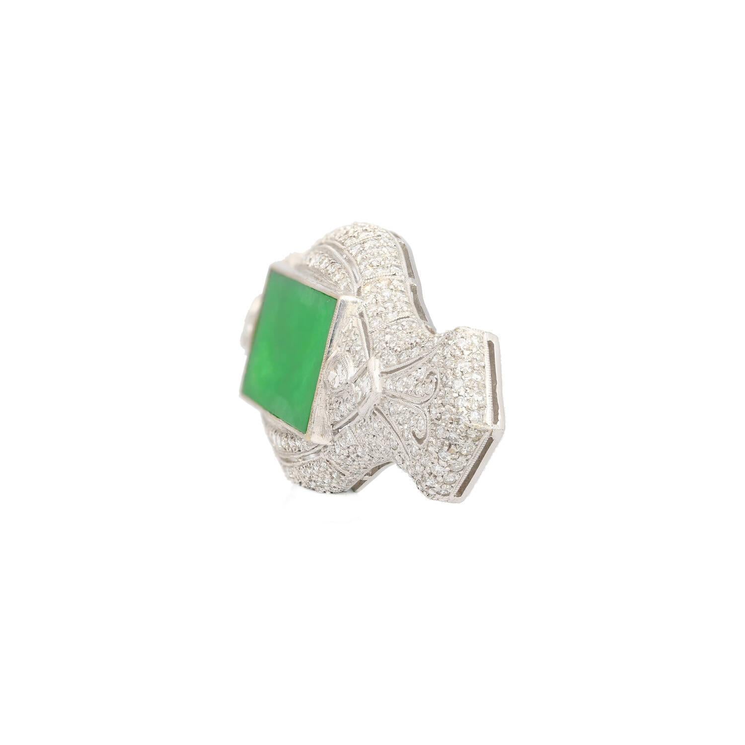 Women's Art Deco Jadeite and Diamond Brooch Pin 18K White Gold For Sale