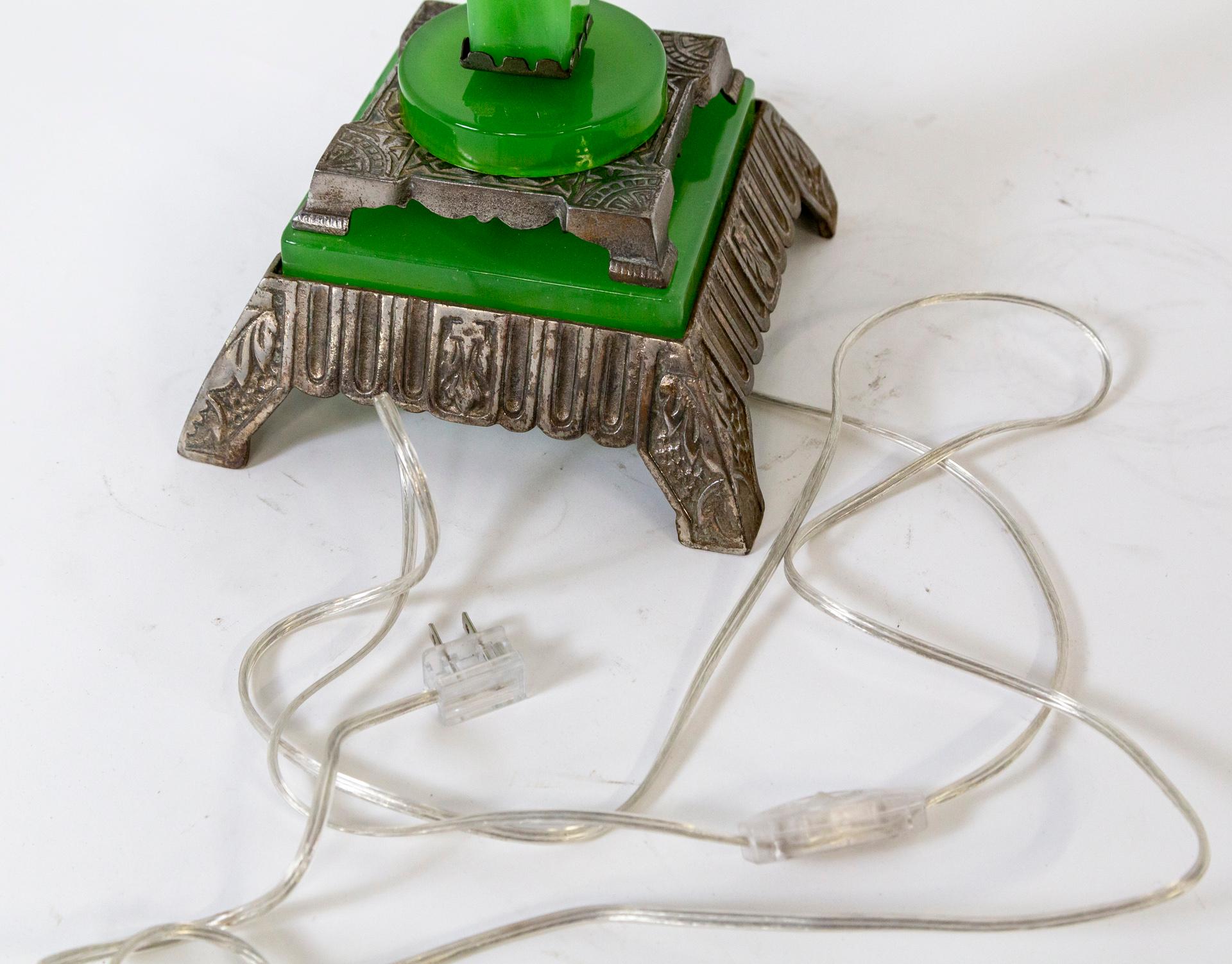 Art Deco Jadeite Green & Cast Metal Bridge Floor Lamp 4