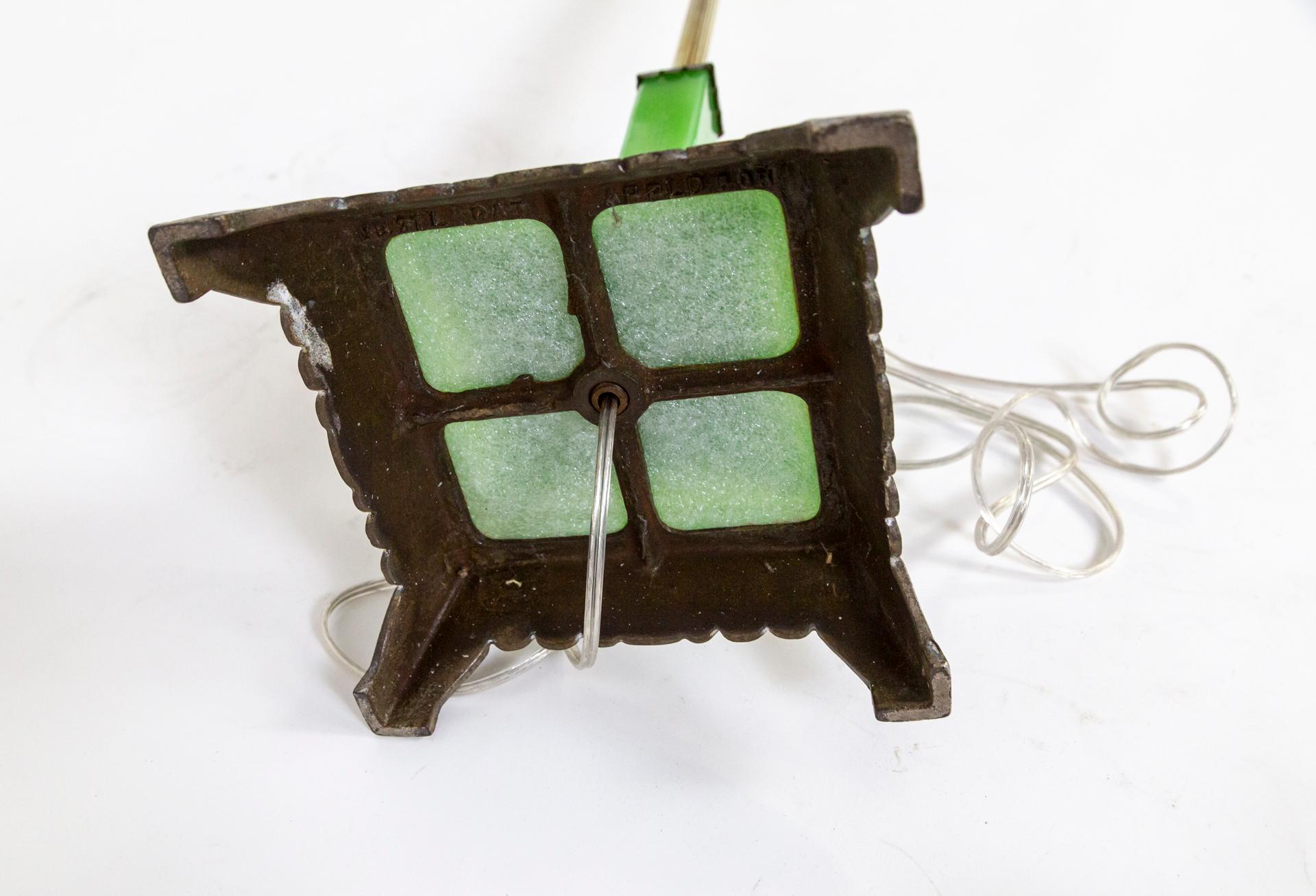 Art Deco Jadeite Green & Cast Metal Bridge Floor Lamp 5