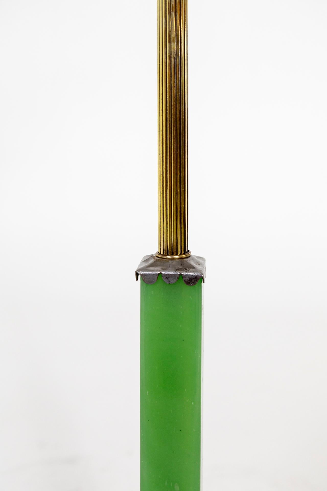 Art Deco Jadeite Green & Cast Metal Bridge Floor Lamp In Good Condition In San Francisco, CA