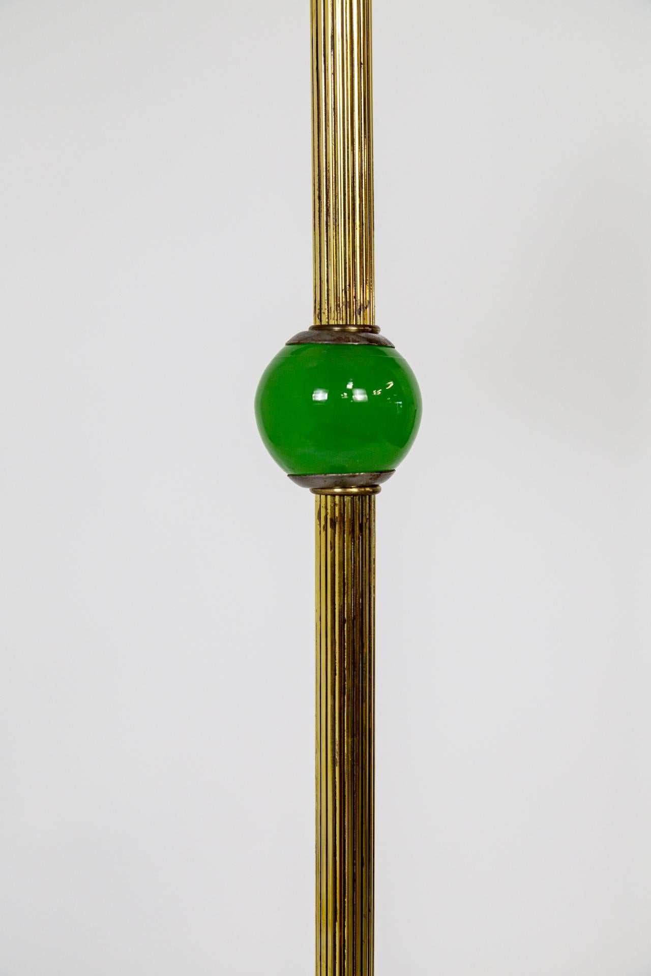 20th Century Art Deco Jadeite Green & Cast Metal Bridge Floor Lamp