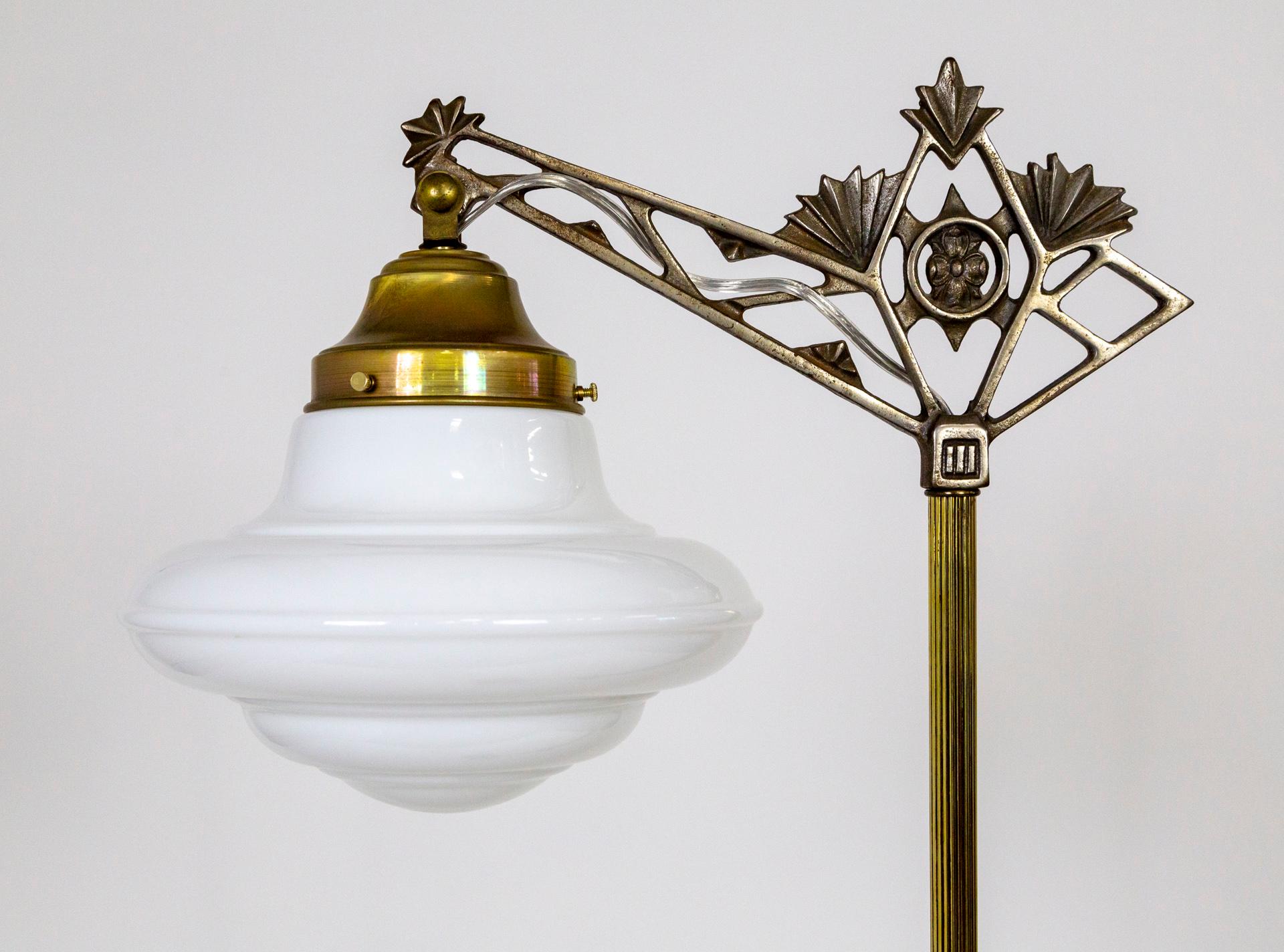 Art Deco Jadeite Green & Cast Metal Bridge Floor Lamp 2