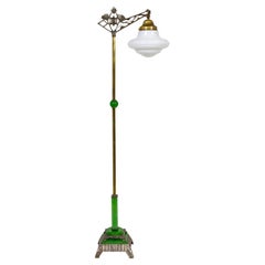 Art Deco Jadeite Green & Cast Metal Bridge Floor Lamp