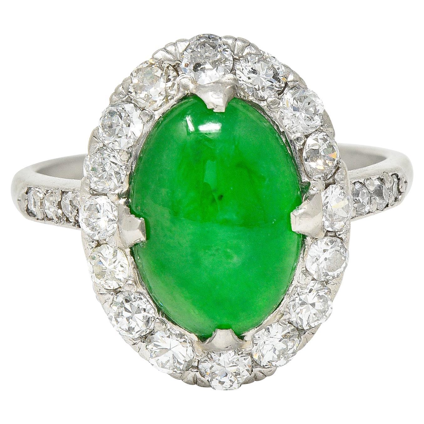 Jadeite Jade Diamond Platinum Ring at 1stDibs