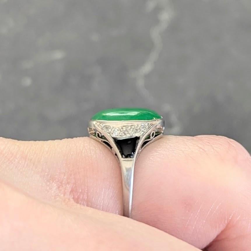 Art Deco Jadeite Jade Diamond Onyx Platinum Vintage Cocktail Ring For Sale 3