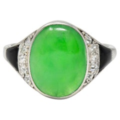 Art Deco Jadeite Jade Diamond Onyx Platinum Vintage Cocktail Ring