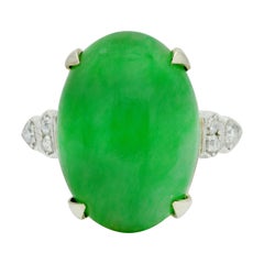 Art Deco Jadeite Jade Diamond Platinum Cabochon Ring GIA