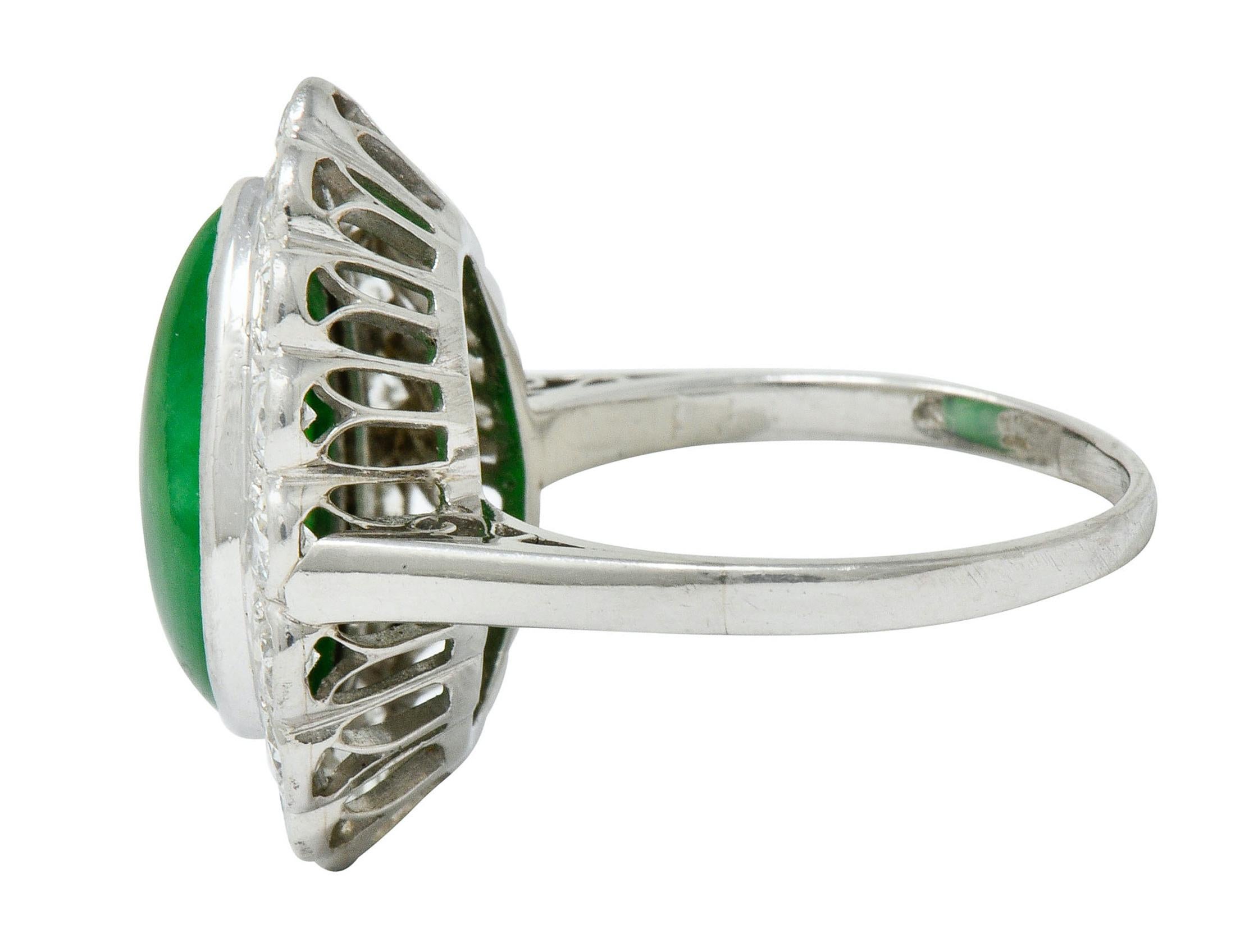 Art Deco Jadeite Jade Diamond Platinum Pear Cluster Ring GIA In Excellent Condition In Philadelphia, PA