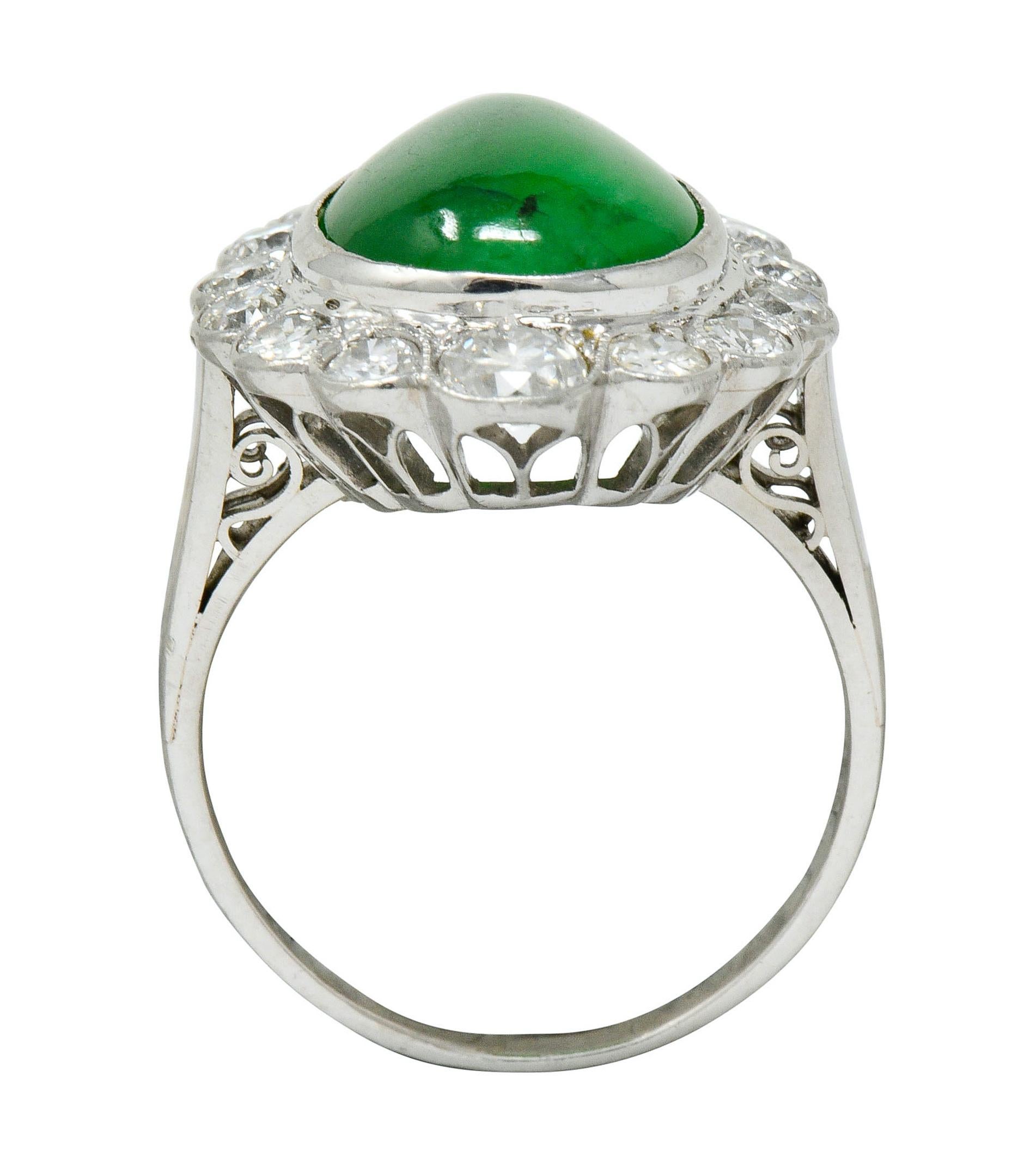 Art Deco Jadeite Jade Diamond Platinum Pear Cluster Ring GIA 2