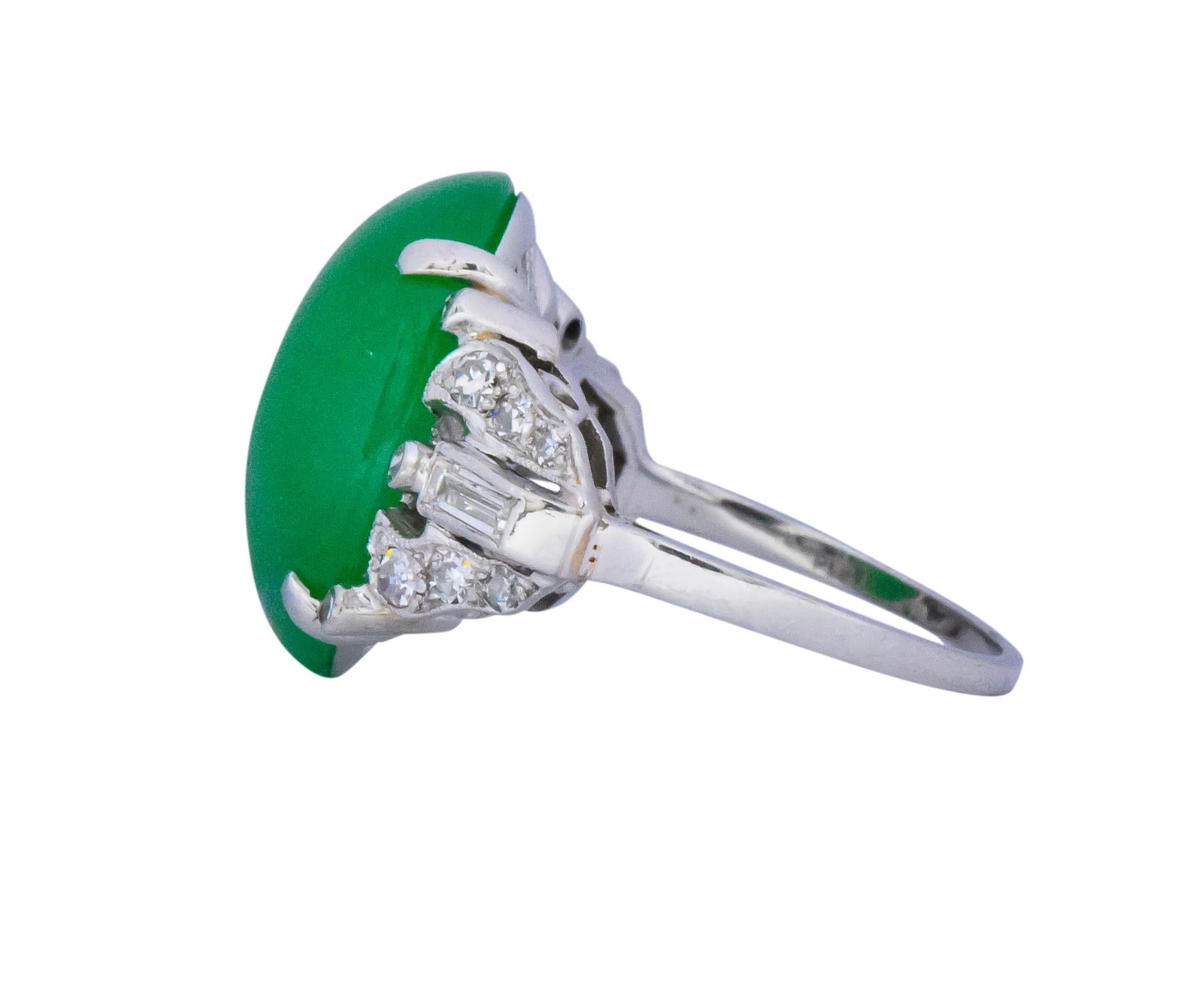 Art Deco Jadeite Jade Diamond Platinum Ring GIA Certified In Excellent Condition In Philadelphia, PA