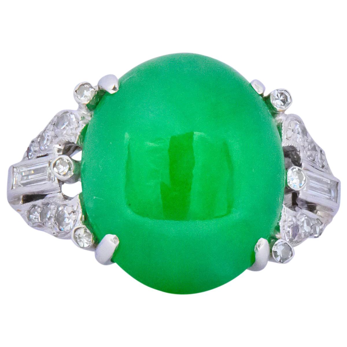 Art Deco Jadeite Jade Diamond Platinum Ring GIA Certified