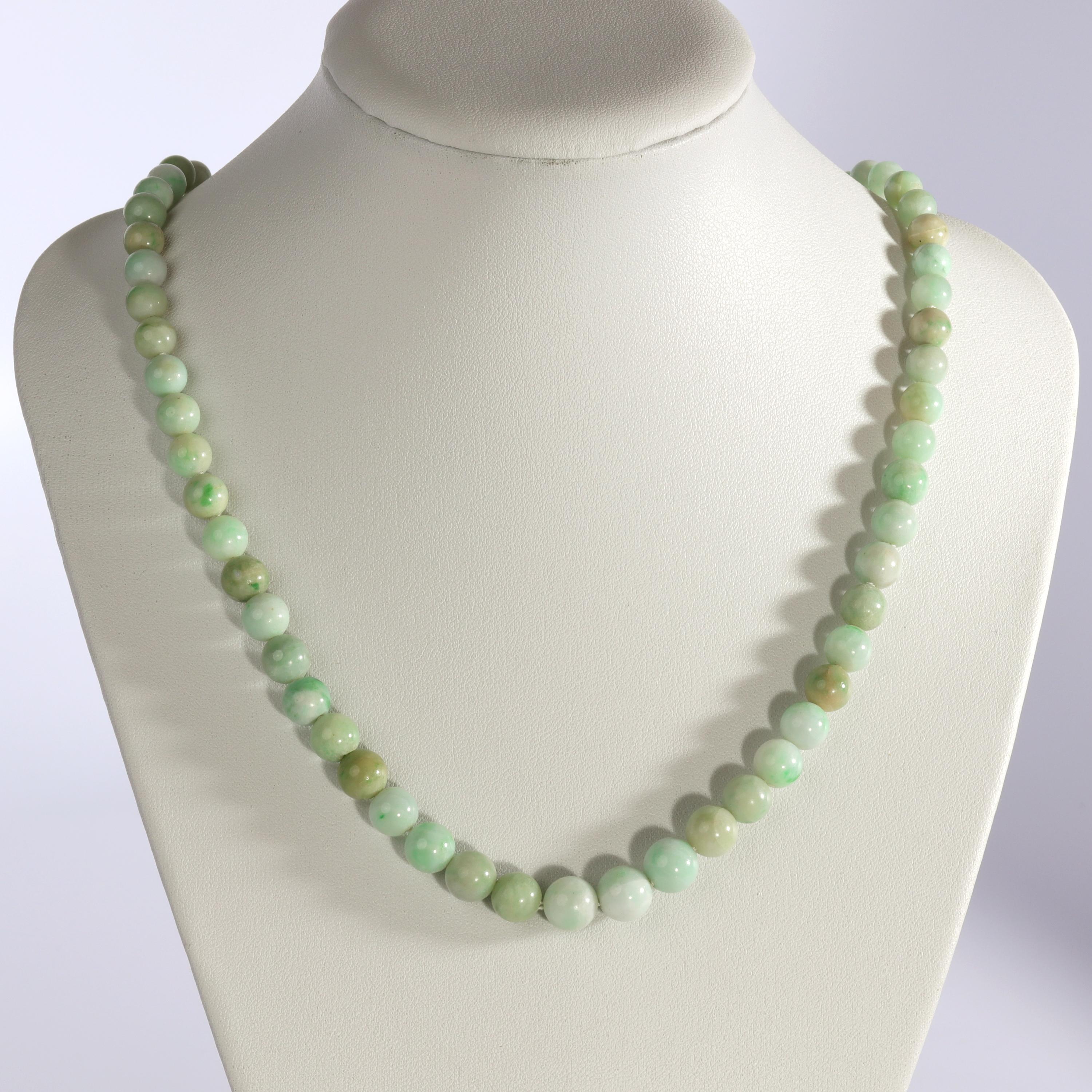 Art Deco Jadeite Jade Necklace in Soft Muted Tones Certified Untreated 4
