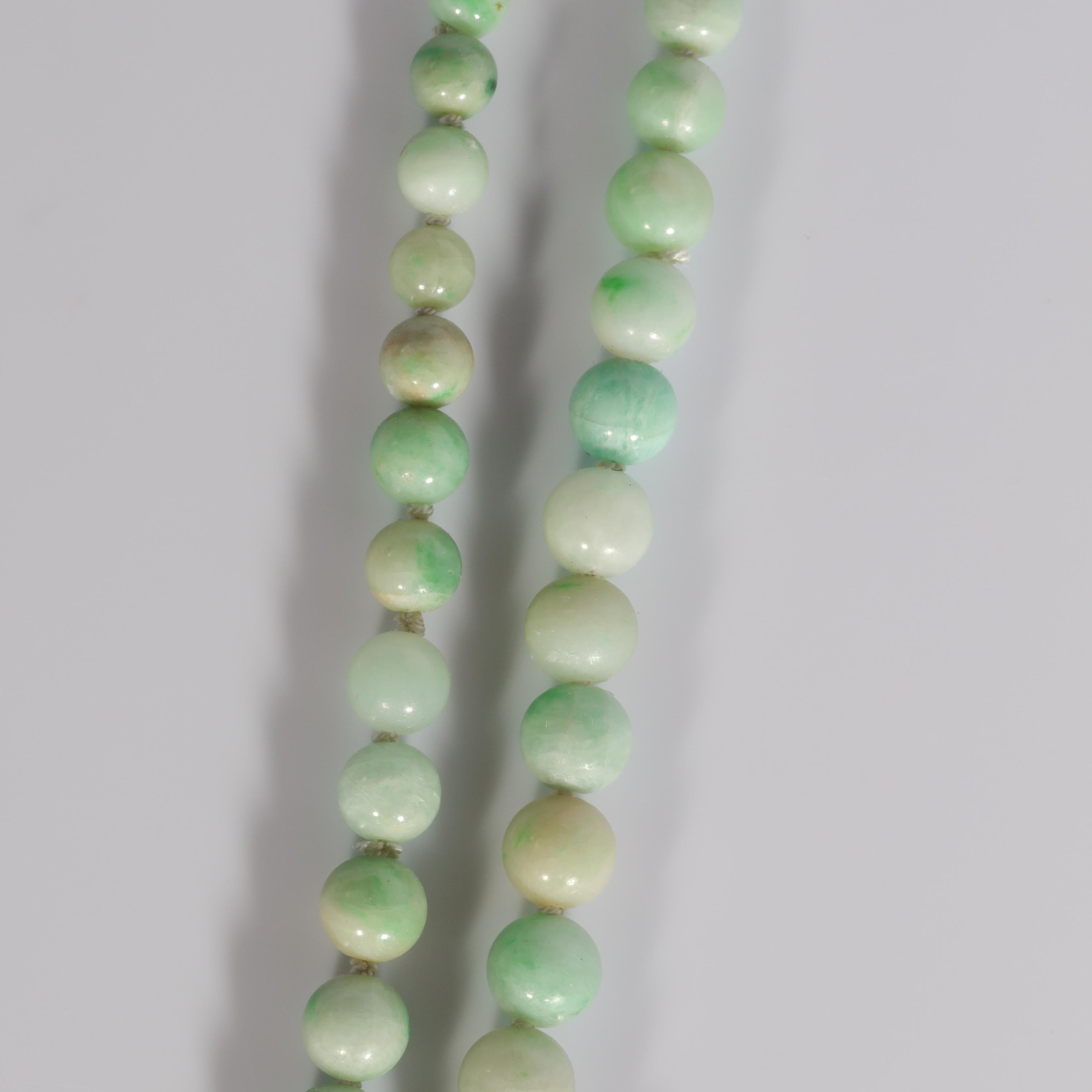 Women's or Men's Art Deco Jadeite Jade Necklace in Soft Muted Tones Certified Untreated
