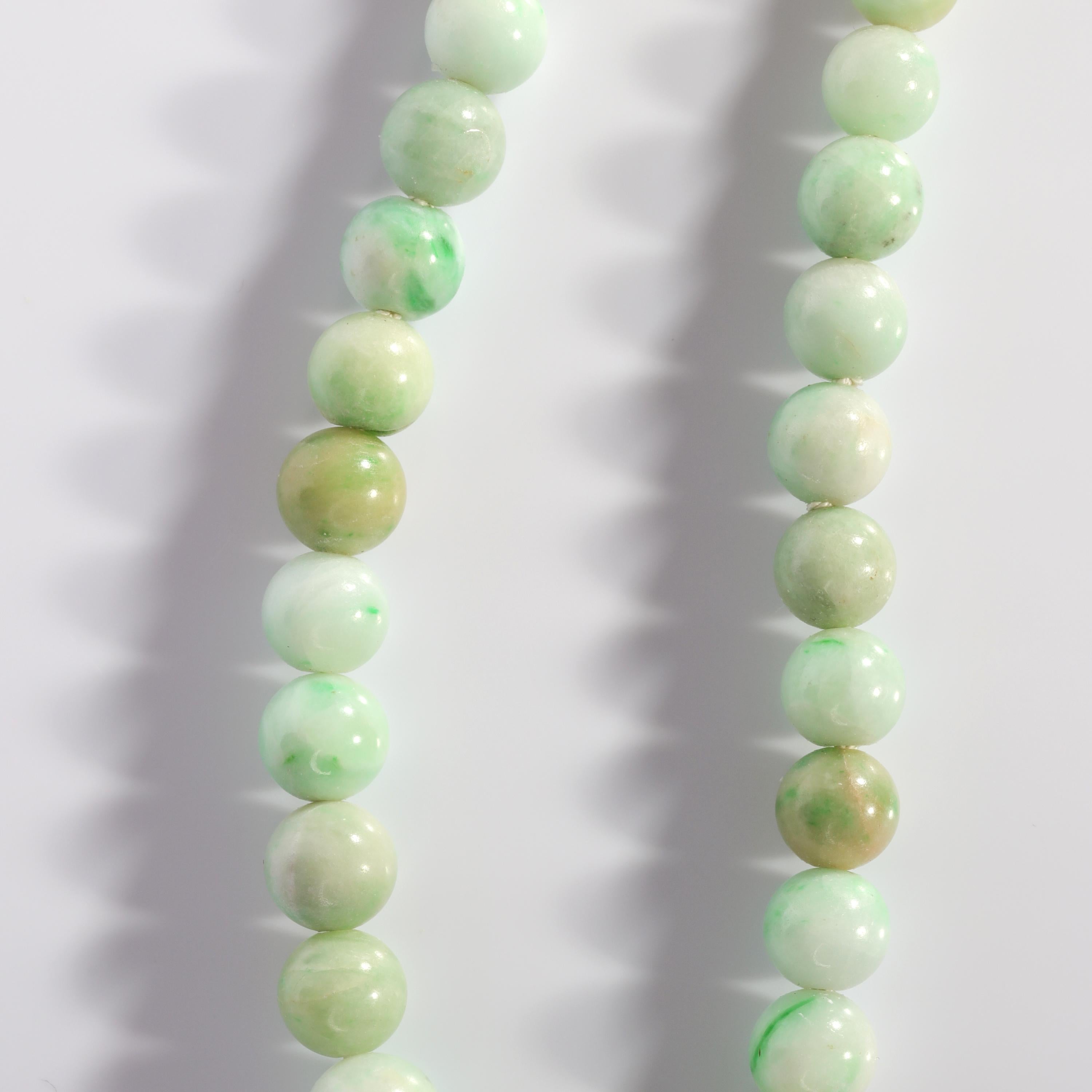 Art Deco Jadeite Jade Necklace in Soft Muted Tones Certified Untreated 1