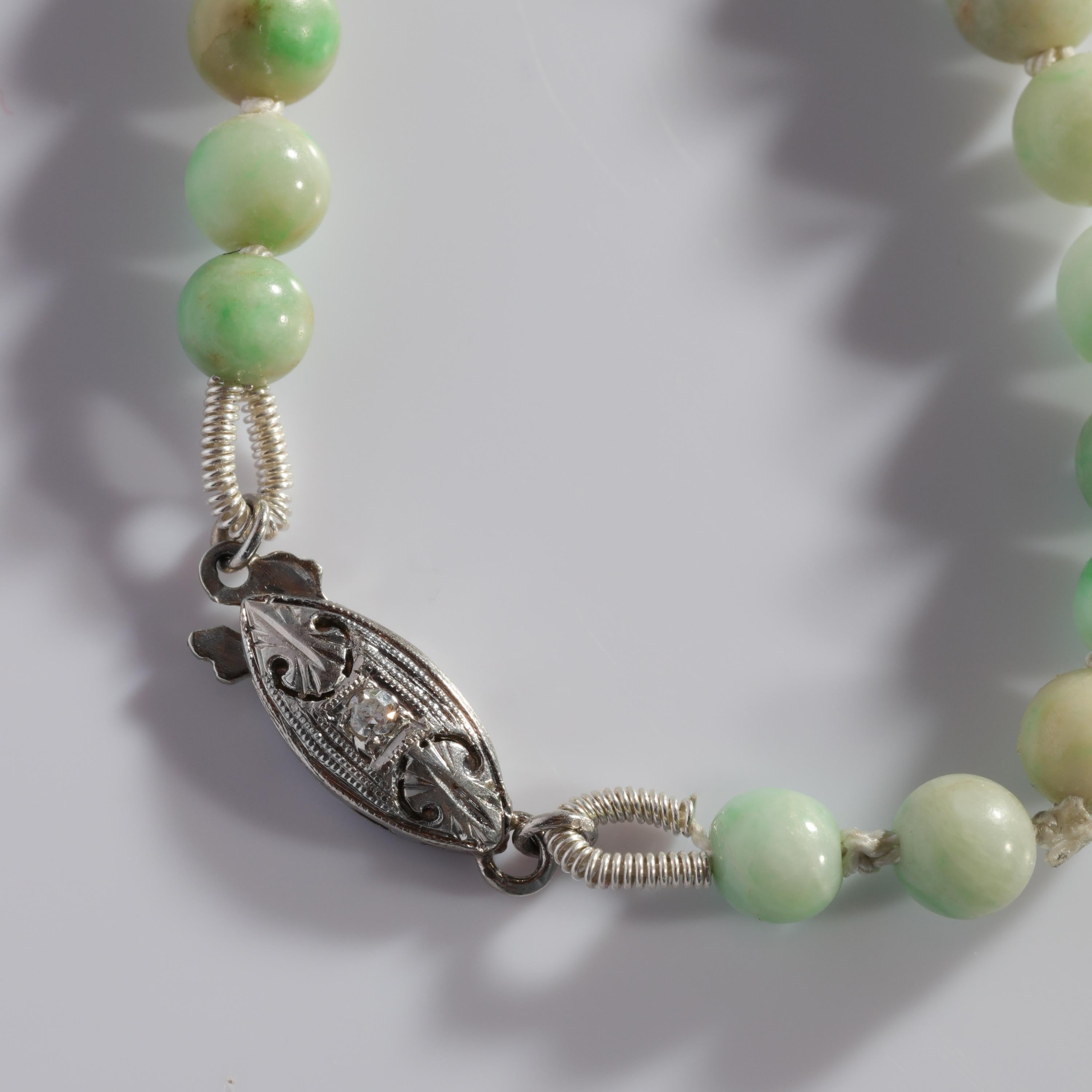 Art Deco Jadeite Jade Necklace in Soft Muted Tones Certified Untreated 2
