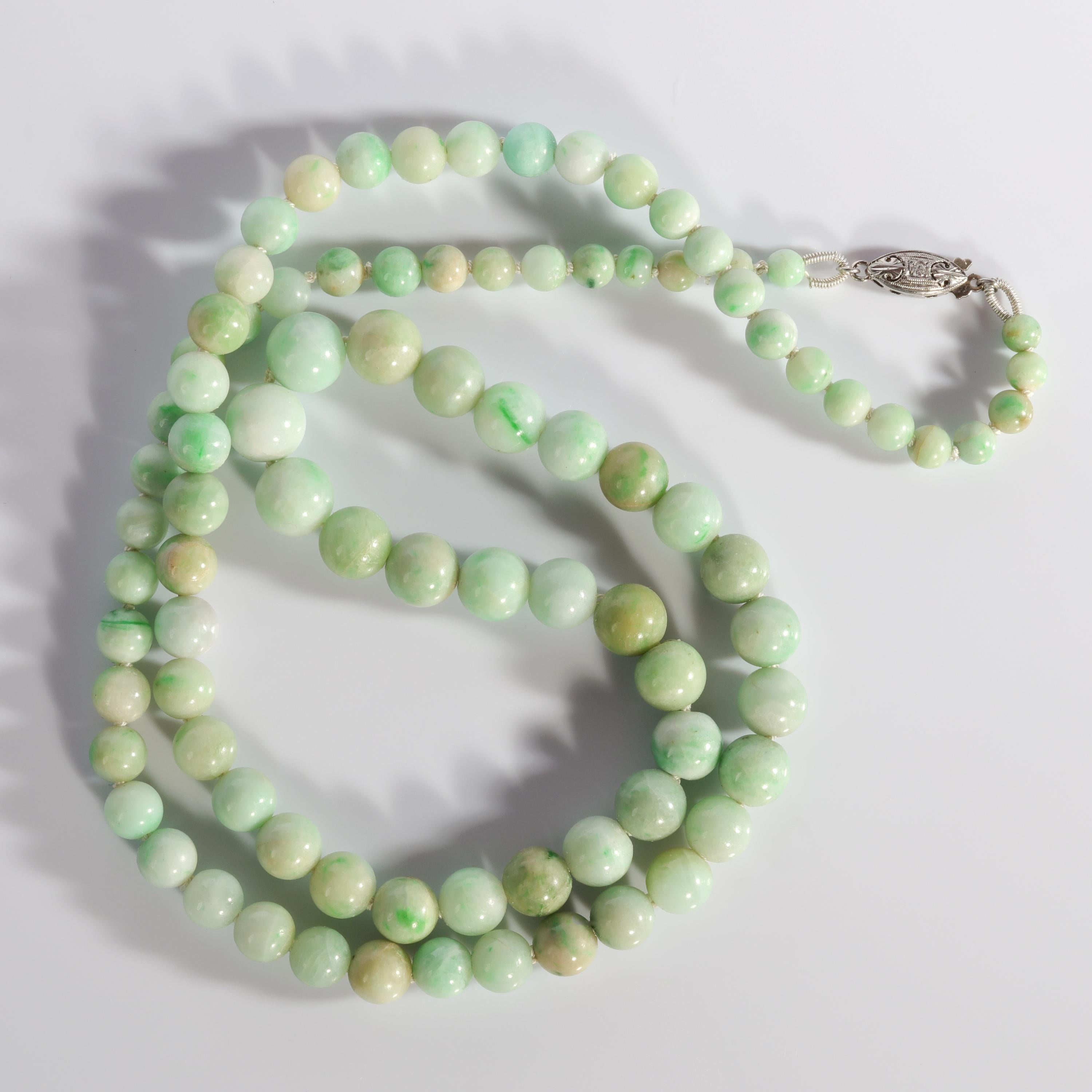 Art Deco Jadeite Jade Necklace in Soft Muted Tones Certified Untreated