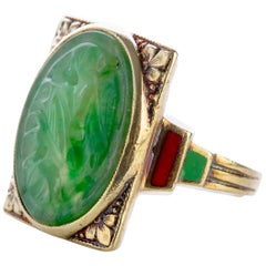 Art Deco Jadeite Jade Ring Certified Untreated