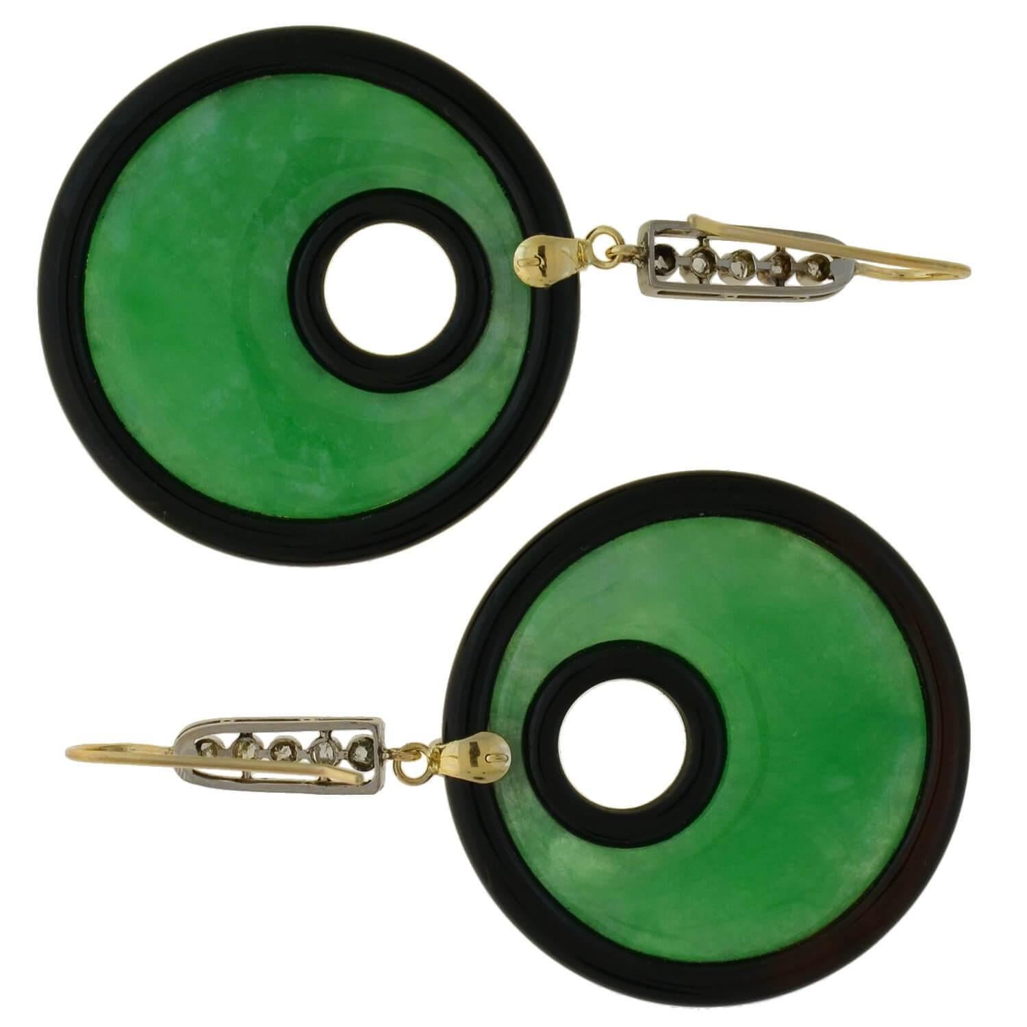 Art Deco Jadeite Onyx and Diamond Earrings 2