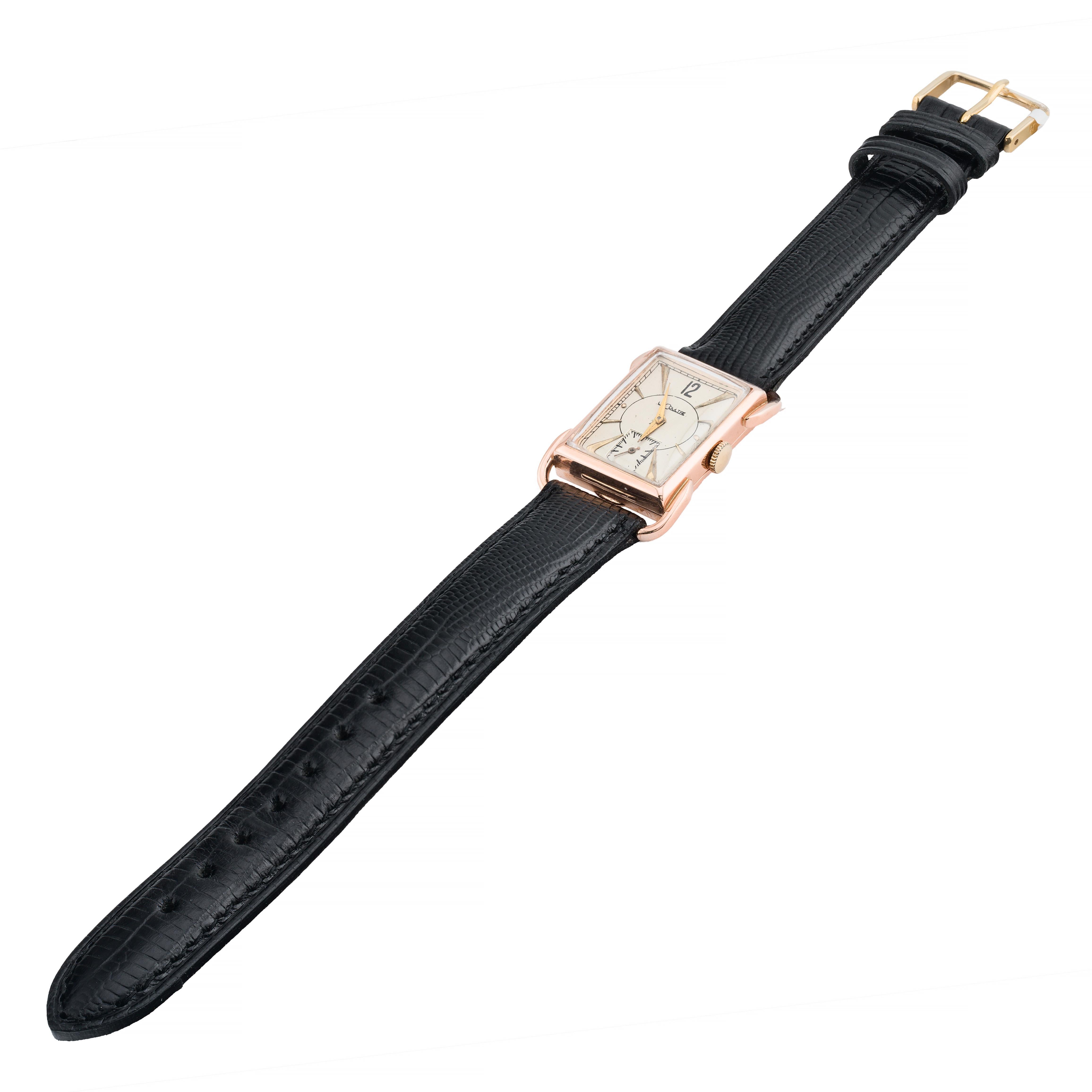 Art Deco Jaegar LeCoultre 14 Karat Rose Gold Fancy Lug Mens Unisex Dress Watch 1