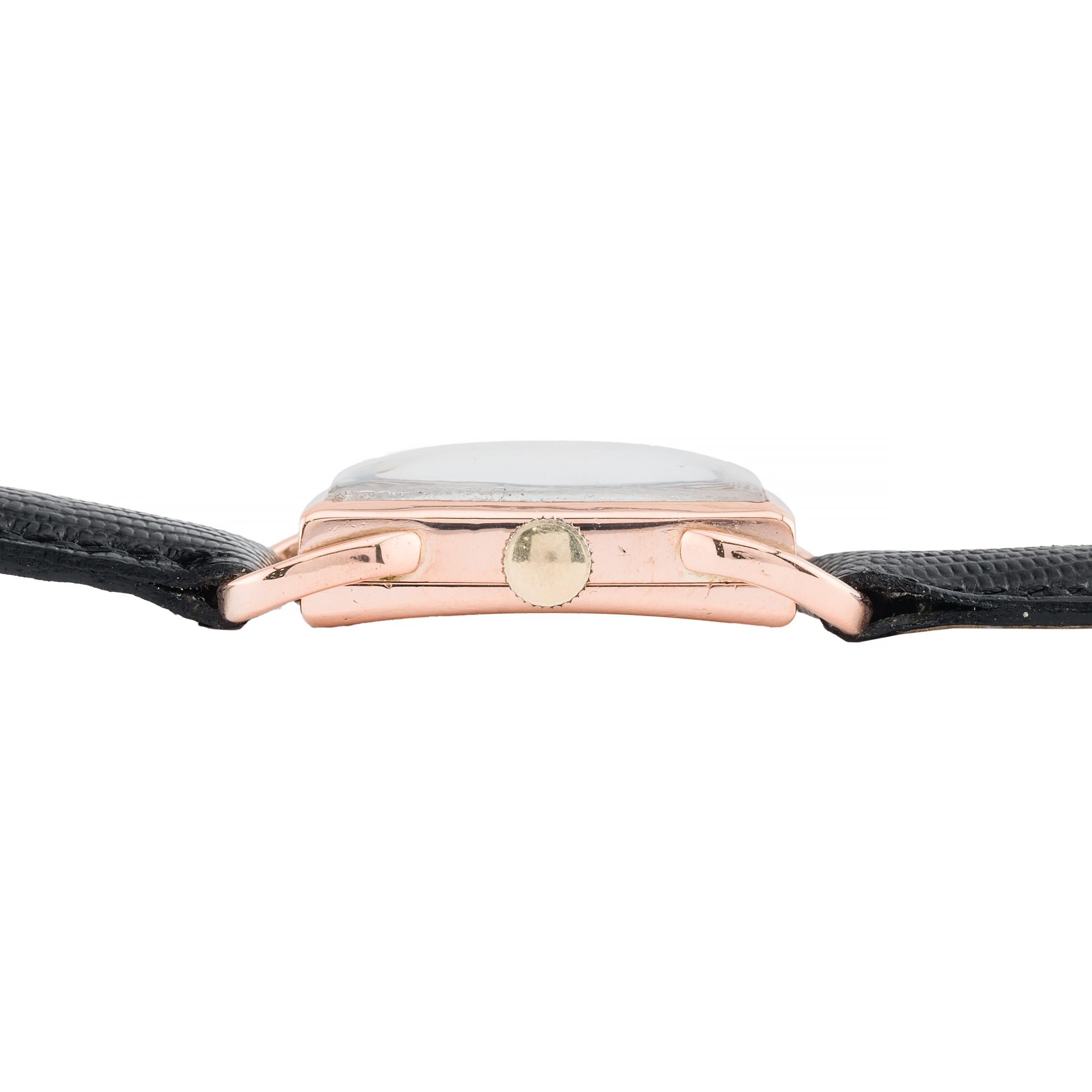 Art Deco Jaegar LeCoultre 14 Karat Rose Gold Fancy Lug Mens Unisex Dress Watch 2