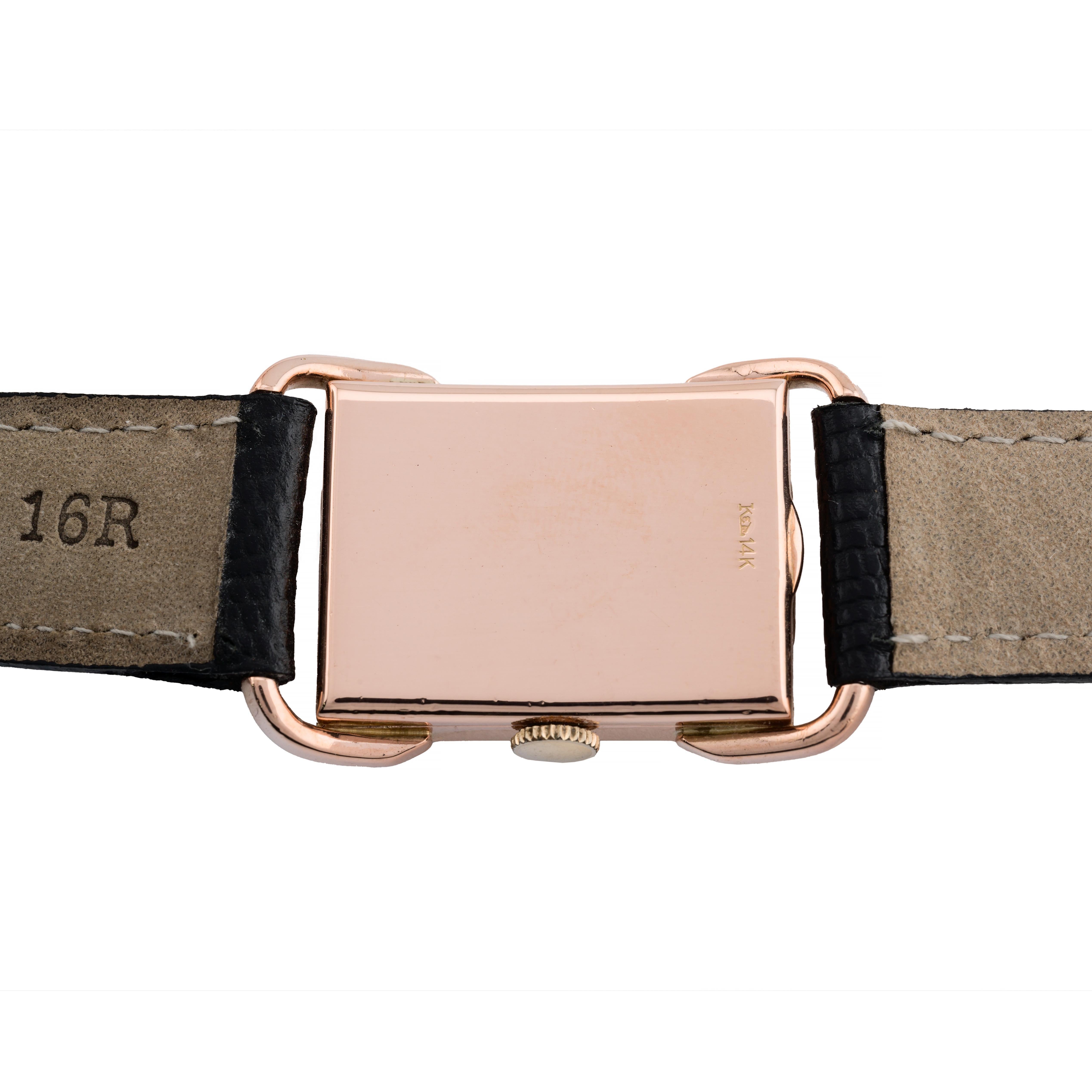 Art Deco Jaegar LeCoultre 14 Karat Rose Gold Fancy Lug Mens Unisex Dress Watch 3